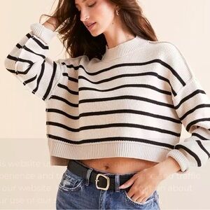 Free People Cream and Black Striped Sweater